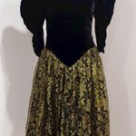 Expo Nite Vintage 80s Black Velvet Gold Lace Puff Sleeve Formal Dress Size 8 Photo 0