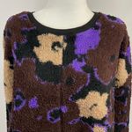 BP New  Floral Print Sherpa Fleece Cropped Sweatshirt Black Brown Purple Photo 4