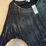 Bar III NEW!  SMALL Black Silver Gold Metallic Iridescent Long Sleeve Slinky Top Photo 2