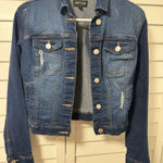 New Look  Distress Denim Jean Jacket Women's size Small Dark Wash Trucker Photo 0