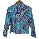 Coldwater Creek  Bandana Print Button Front Jacket Small Blue Cotton Paisley Boho Photo 0
