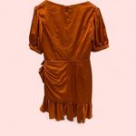 Mac Duggal  NWT pumpkin spice sexy satin puff sleeve mini ruffle dress faux wrap Photo 4