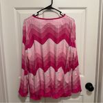 Ming Wang  Knit Chevron Ombre Print Crew Neck Long Sleeve  Scalloped Top XL Photo 1