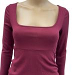 SheIn  Burgundy Ribbed Side Ruched Long Sleeve Tie Back Midi Dress Womens Small Photo 2