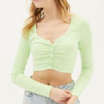 Urban Outfitters Sherry Shirred Cardigan Lime Green Neon Women’s Small Photo 0