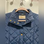 Tory Burch Quilted Jacket in Navy Blue with Gold Accents Size Medium Photo 2