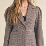 &merci &merci Women’s Sloan Houndstooth Blazer Puff Sleeve Classic in Brown Size L Photo 0