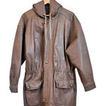 Vintage Coat Women Large Brown Leather Utility Chore Hood Patch Pocket western Photo 0