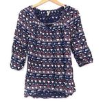 Red Camel Navy Blue Pink Boho Bohemian Striped Rayon 3/4 Sleeve Blouse Top Small Photo 0