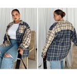 Princess Polly  Curve Unity Check Shirt in Blue and Cream Photo 3