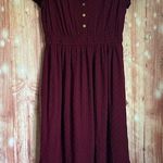 Loft Maroon Swiss Dot Flounce Sleeve Ruffle Hem Midi Dress Photo 0