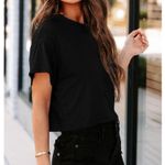NWT UNCLECAT Womens Black Cropped Crew Neck Basic Tee XS Photo 1