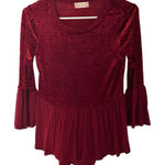 Altar'd State  Burgundy Peplum Swing Top Bell Sleeve Babydoll Holiday E14 Photo 0