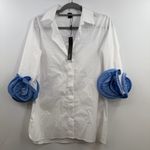Ravel rose cuff blouse white with blue rosettes size S Small NWT button up Photo 0