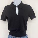 J.Crew Black Short Sleeve Polo Shirt Keyhole Button Knit Womens XS minimalist Photo 1