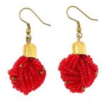 Kendi Amani Women’s Brass Red Bush Berry Beaded Hook Earrings Made In Kenya NEW Photo 0