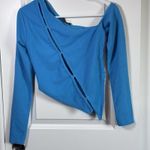 Pretty Little Thing Blue Crinkle Rib One Shoulder Asymmetric Long Sleeve Top S 4 Photo 1