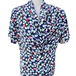 Impressions Vintage 80s 90s Faux Wrap Blouse Black White Abstract Floral L Photo 0