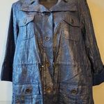 Chico's Women's Blue Floral Metallic Shimer Roll Tab Sleeve Jacket Size 1 Photo 0