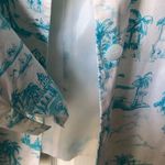 Talbots White 100% Cotton Jacket Turquoise Toile Print Button Blazer top Sz 6 P Photo 3