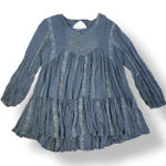 Free People  Kiss Kiss‎ Embroidered Lace Eyelet Tunic Top Size M Navy Photo 0