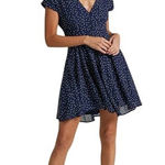 Showpo Mini Dress Navy Blue White Polka Dot‎ Button Front Fall Flirty Party Cute Size 4 Photo 0