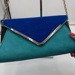 ALDO  Colorblock Envelope Clutch Crossbody Chain Bag Teal Blue Black Photo 2
