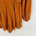 Selfie Leslie Leslie Selfie Orange Crepe Chiffon Pleated Deep V Tie Waist Long‎ Sleeve Romper Photo 10