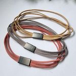 Pink, Tan and Grey Suede Multi String Choker Necklace Set Pink Photo 0