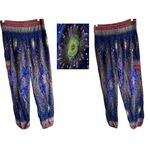 Harem Pants One Size Navy Multicolors Cosmic Stretch Waist Yoga Exercise READ Blue Photo 4