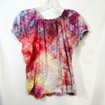 Denim & Co XS Top Handmade Tie Dye Eyelet Button Down Babydoll Y2K Boho 1616 Pink Photo 2