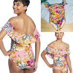 Kona Sol  Women's Off The Shoulder Flounce High Coverage One Piece Swimsuit Photo 1
