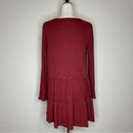 Pink Lily Burgundy Waffle Knit Tiered Ruffle Skirt Long Sleeves Dress Photo 5