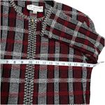 St. John  COLLECTION Plaid Knit Jacket 12Red Black White Zig Zag Trim Faux Pocket Photo 7