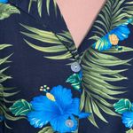 Vintage 90s Plus Size Shirt Dress Tropical Floral Criss Cross Open Back Maxi Black Photo 5