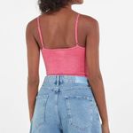 Bershka Pink Velvet Half Zip Up Bodysuit Top Shirt Photo 3