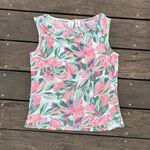 Joie Pink/Green Floral  100% Linen Jewel Droop Neck Tank Top Photo 0