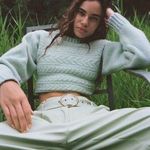 For Love & Lemons ππ Dominique Shoulder Pad Sweater ~ Green Small S NWT Photo 0