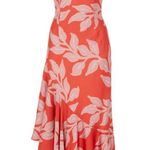 PatBO Leaves Ruffle Asymmetrical Midi Slip Dress Coral Red Women's Size US 4 Photo 2