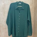 Jane and Delancey  Top Shirt Womens Large Green Button Up V Neck Textured Crinkled Photo 1