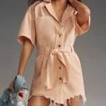 Anthropologie  Pilcro dress Short Sleeve Destructed Denim Mini medium NEW Pink Photo 8