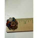 Vintage Multicolor Beaded Flower Cluster Clip On Earrings Gold Tone Retro White Photo 5