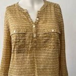 Holding Horses Anthropologie  Mustard Yellow V Neck tulip Print Pullover Tunic 2 Photo 1