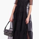 STAUD  Hyacinth Dress Black Tiered Sheer Organza Maxi Short Sleeve A-Line Sz M Photo 0