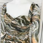 ZARA  Sheath Dress Marbled Ruched Draped Tulle Mini Khaki Green Orange Small Photo 7