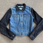 J Brand EUC Bowie Jacket Two Toned Coated Sleeve Denim Blue Black Small Photo 3