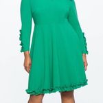 Eloquii  ruffle trim green dress fit flare long sleeve sz 20 Photo 0