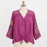 Fig and Flower Womens Top Size M Fuscia Lace Embroidered Boho Hippie Summer Pink Size M Photo 0