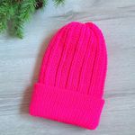 Handmade  Neon Pink Knit Winter Beanie Hat Photo 0