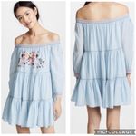 Free People  Sunbeams Embroidered Off The Shoulder Mini Dress Light‎ Blue S Photo 2